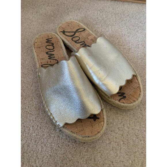 Sam Edelman leather slip on gold espadrille sandals 6 - Picture 1 of 5